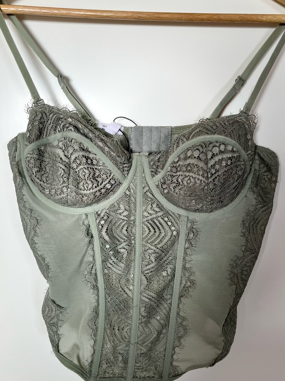Garage Sage Green Lace Feminine Corset Bustier Top Medium Dainty